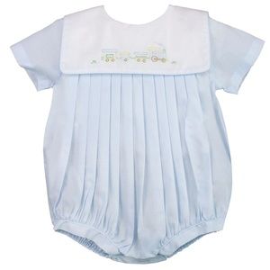 ‘Petit Ami’ NEW Light Blue Train Romper 6M